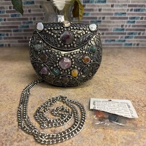 Vintage Sajai gemstone silver tone purse